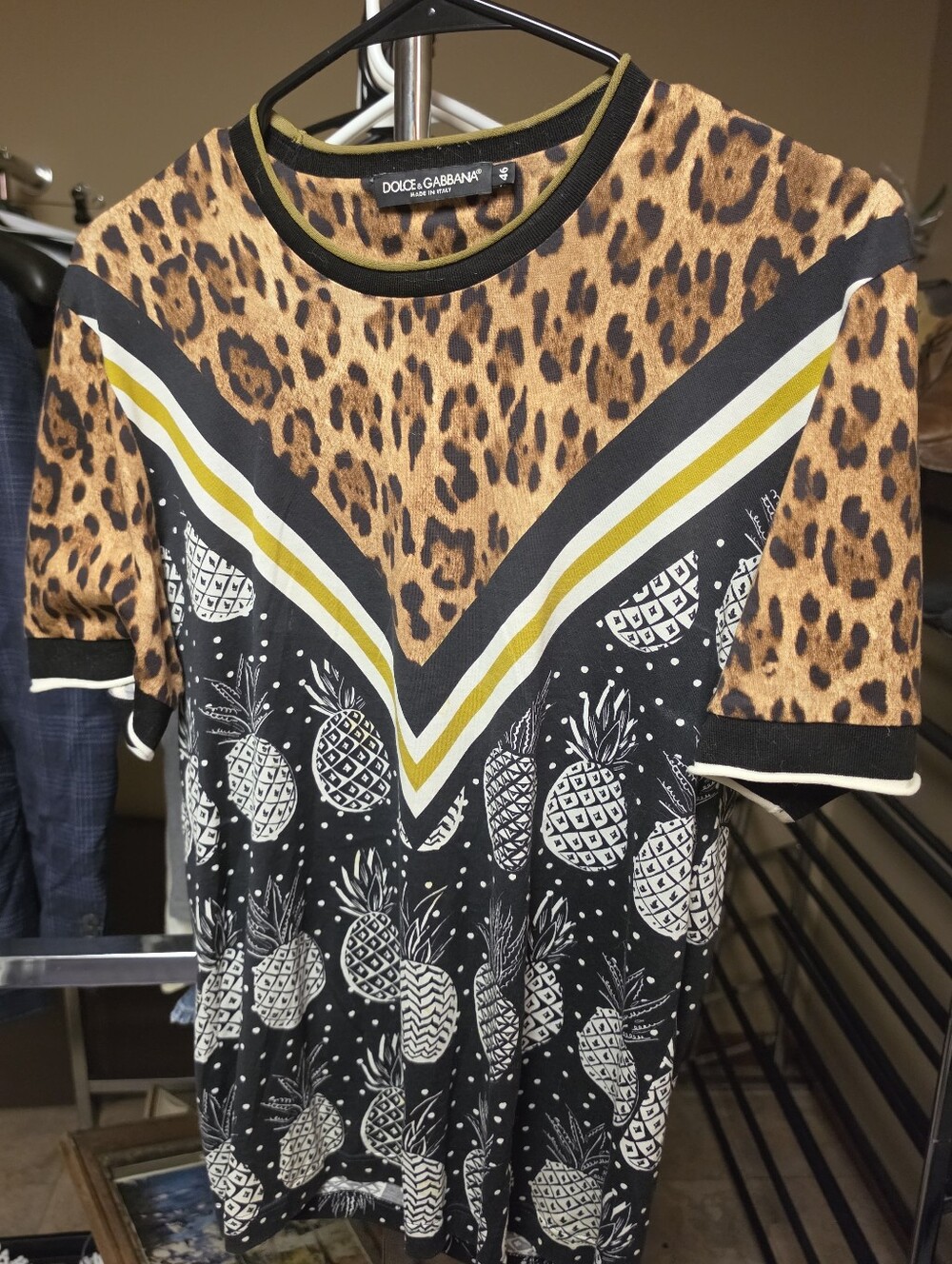 Dolce & Gabbana Leopard Pineapple Short Sleeve Top - Brown/Black/White/Yellow